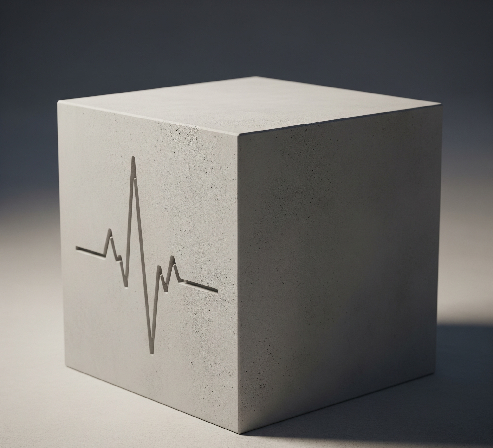 A professional 3D illustration of a concrete block with an embedded Strencrete sensor